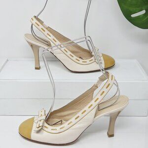 Via Spiga Cap-toe Slingback Retro Patent Leather Womens 8.5 Yellow Cream